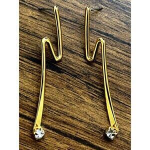 Zig Zag Squiggle Lightning Bolt Earrings Gold Tone Pierced 2-Inch Minimal Glam
